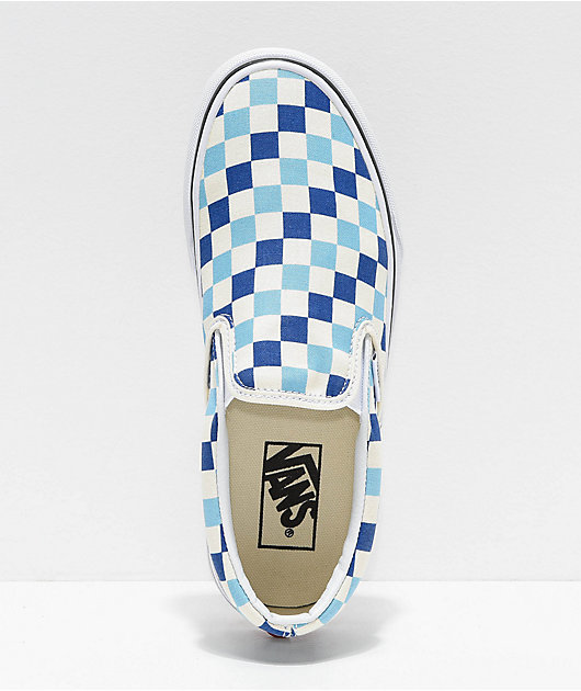 Vans Slip-On Blue, Topaz & Checkered Canvas Skate Shoes |