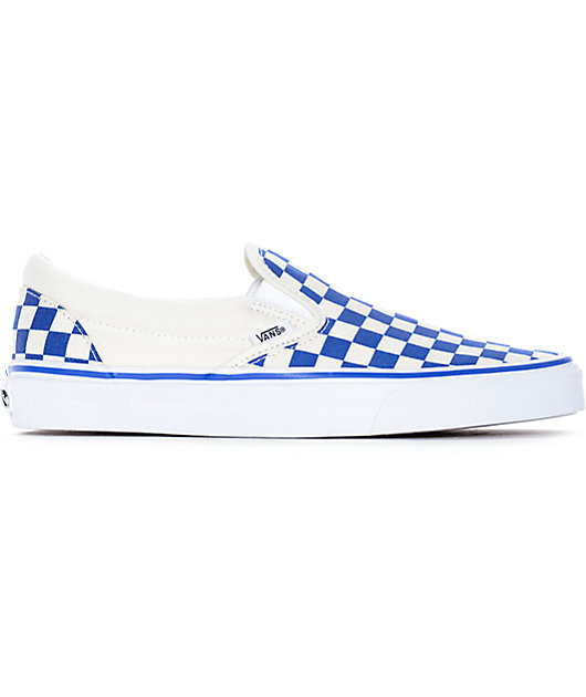 Vans Slip-On Blue & White Checkered Skate Shoes | Zumiez