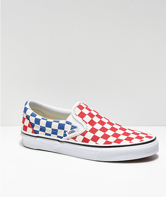 Vans slip on checkerboard cheap red blue