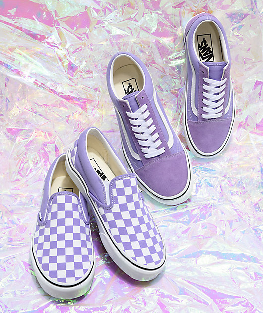 Vans Slip-On Checkerboard Violet & White Shoes | Zumiez