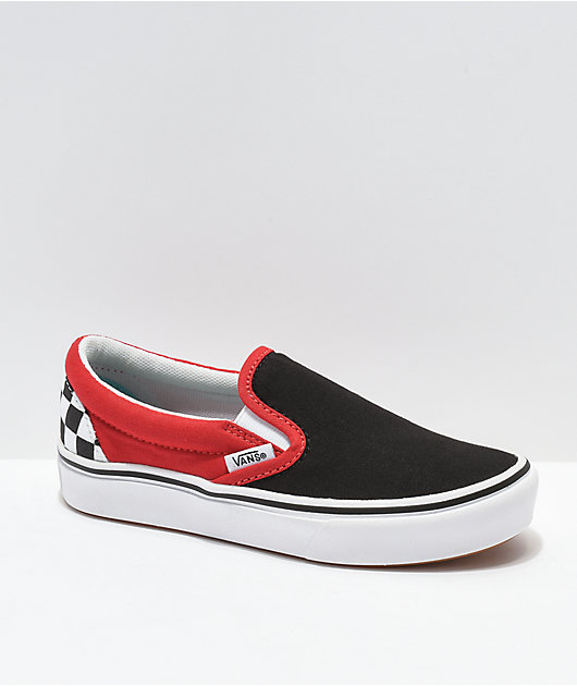 Vans Slip-On ComfyCush Black, Red & Checkerboard Skate Shoes