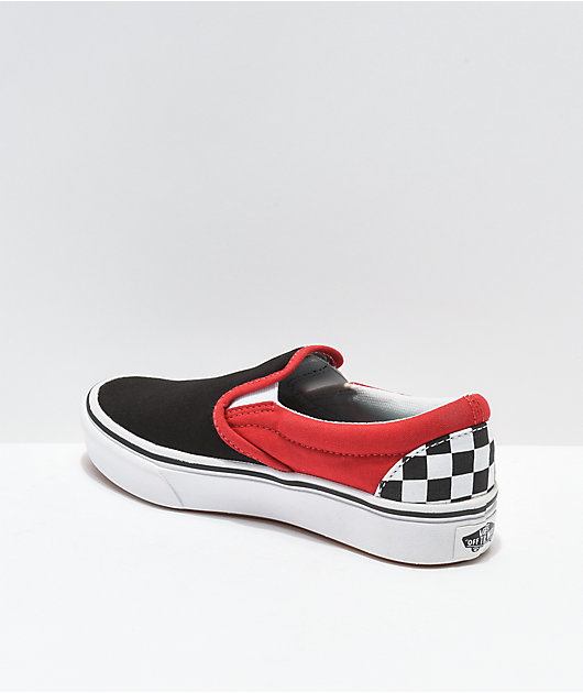 All red and top black checkerboard vans