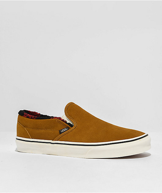 Vans Slip-On Cozy Hug Brown Red Skate Shoes Zumiez