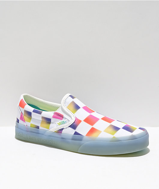 vans cultivate care slip on checkerboard skate shoe white multicolor