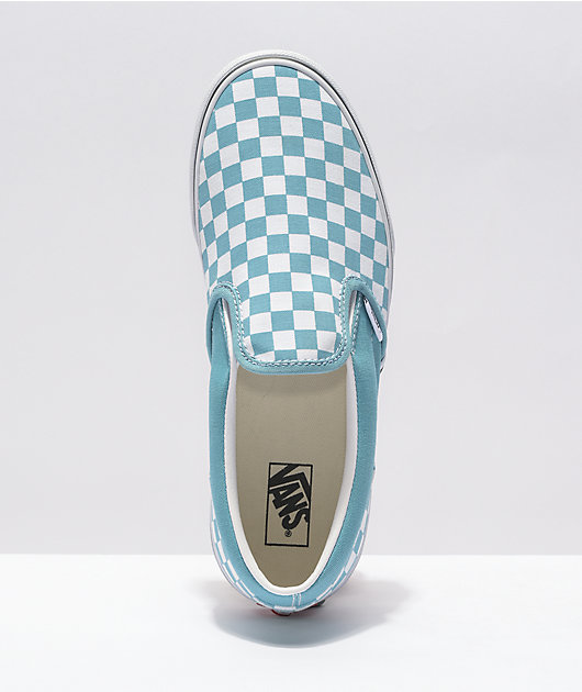 Vans Slip-On Delphinium Blue & White Checkerboard Skate Shoes