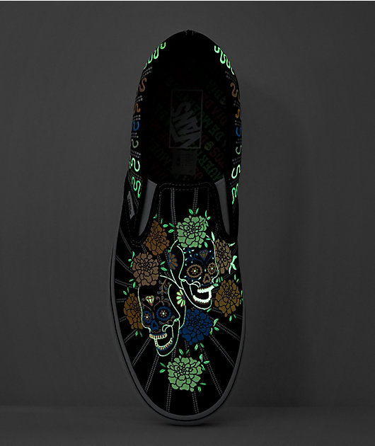 Vans Slip-On Dia De Los Muertos Black & White Skate Shoes