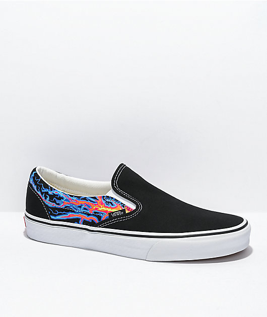 Vans Slip On Electric Flame Black White Skate Shoes Zumiez