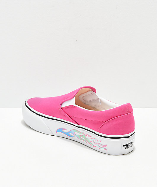 vans pink flame slip on