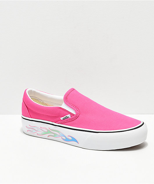 pink flame slip on vans