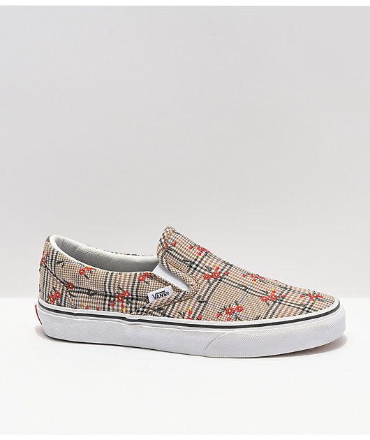 Vans Slip-On Glen Plaid & Floral Skate Shoes