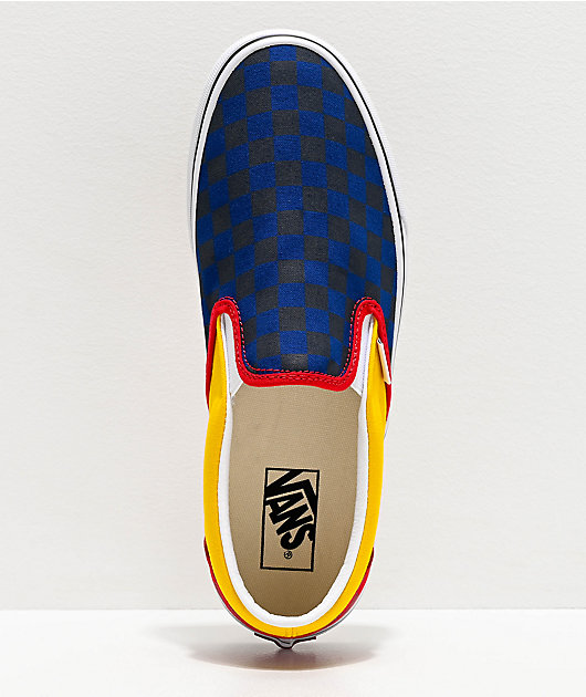 yellow and navy blue checkerboard vans