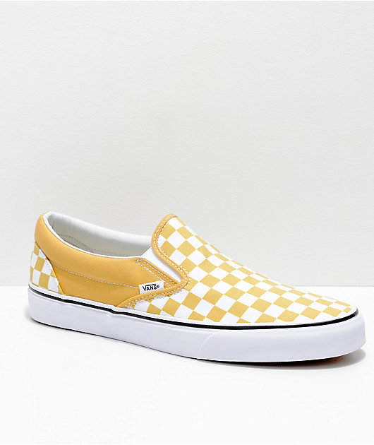 Vans Slip-On Ochre White Checkerboard Skate Shoes | Zumiez