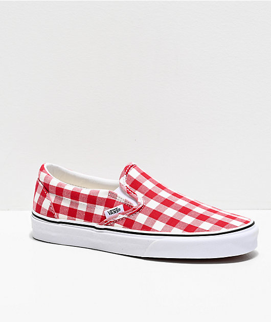 red and white checkerboard slip on vans