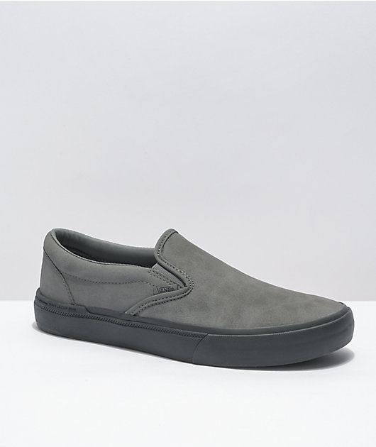 Grey leather deals vans slip ons