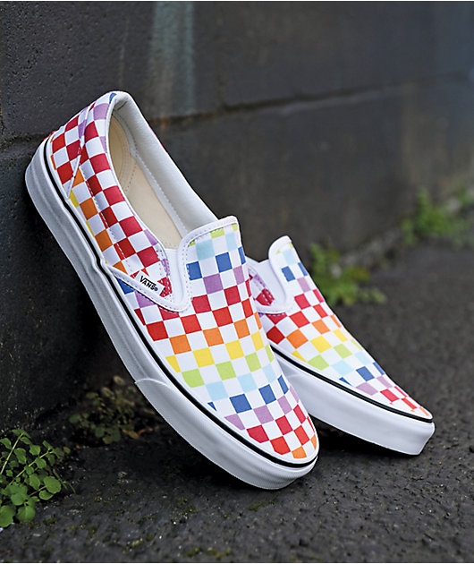 Soportar Arriba Comprimido Vans Slip-On Rainbow Checkerboard Skate Shoes