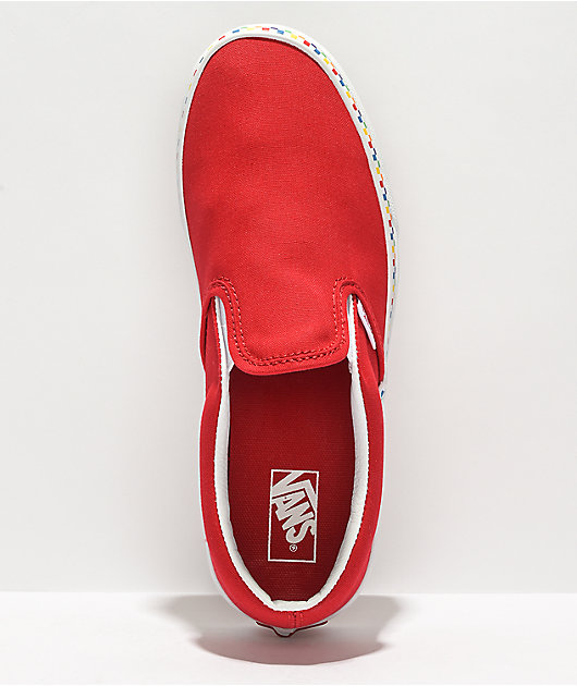 Vans Slip-On Rainbow Checkerboard Red Skate Shoes