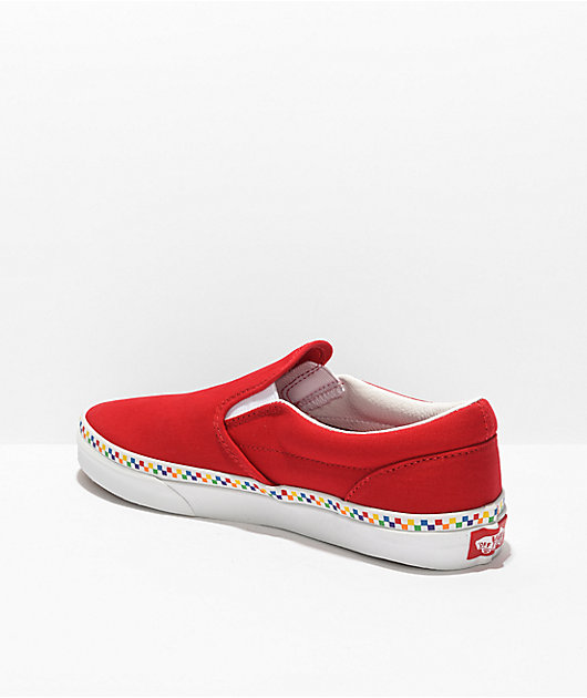 Vans Slip-On Rainbow Checkerboard Red Skate Shoes