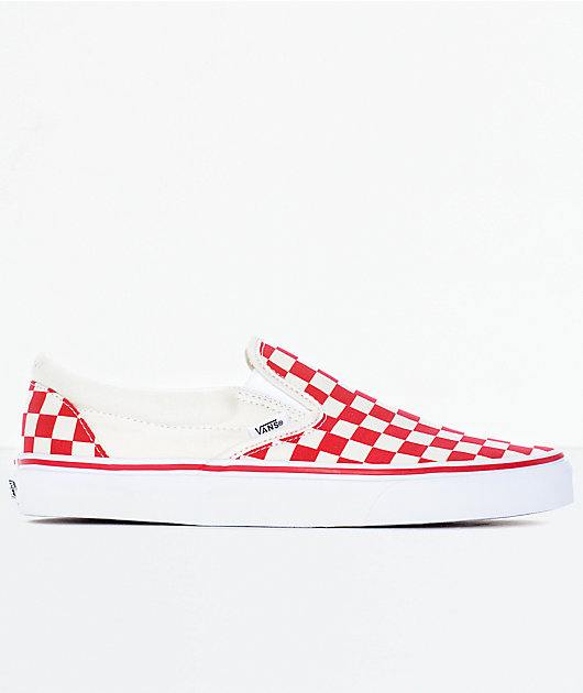 red and white vans slip ons