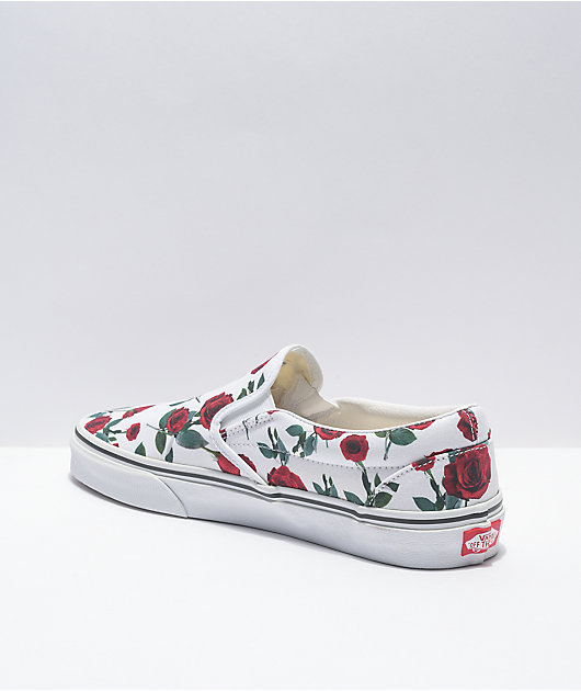 Vans Slip-On Red Roses White Skate Shoes