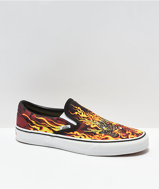 サムライサンズ Vans Slip-On Samurai Rising Black & White Skate Shoes | Zumiez