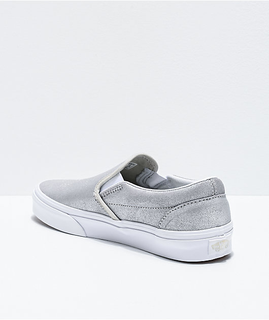 Vans Slip-On Silver Sparkle Skate Shoes 
