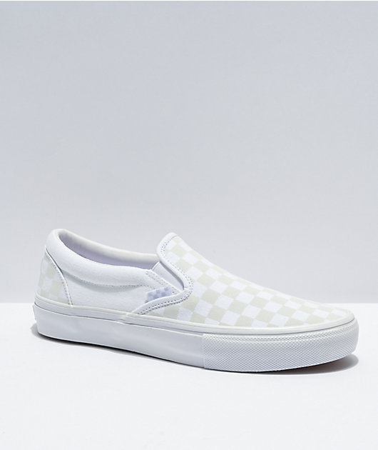 White on white checkerboard slip hot sale on vans