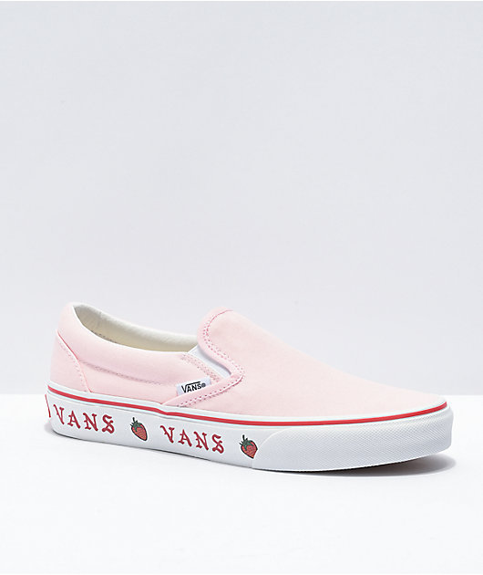 Vans Slip-On Strawberry Sidewall Pink & White Skate Shoes |
