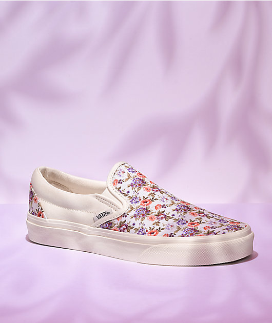 Kærlig gruppe Blank Vans Slip-On Vintage Floral White Skate Shoes