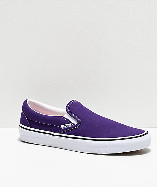 purple and white slip on vans