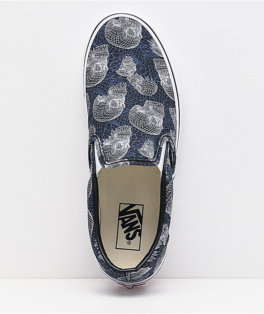 Vans Slip-On Wireframe Skulls Navy & White Skate Shoes | Zumiez