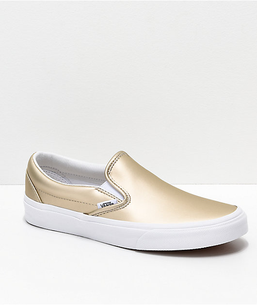 Vans Slip-On zapatos de skate iridiscentes metálicos dorados y blancos |  Zumiez