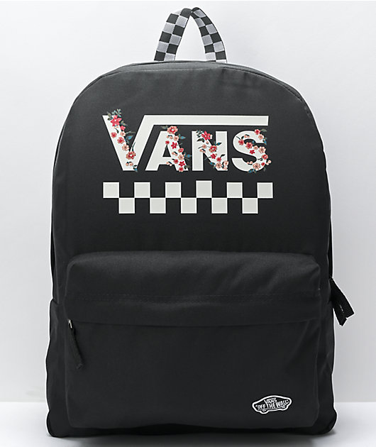 vans black floral backpack