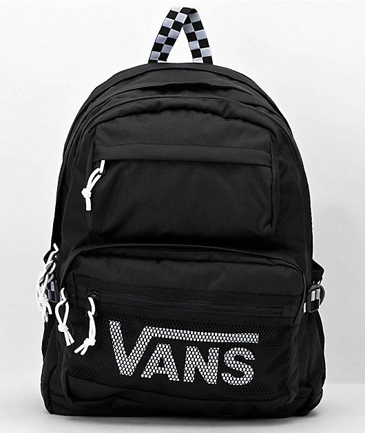 Vans womens hobo backpack Black and white fabric with black leather trim Vans Stasher Black & White Backpack | MainPlace Mall main image 4