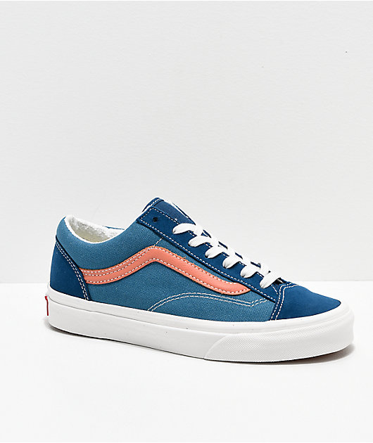 graven rand Verhoog jezelf Vans Style 36 Vintage Sport Blue & Peach Skate Shoes