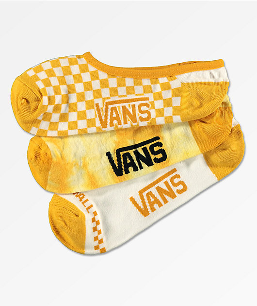 Vans Yellow Check 3 Pack No Show Socks 