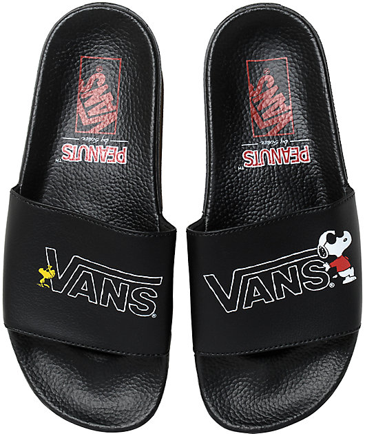 vans x peanuts black slide sandals