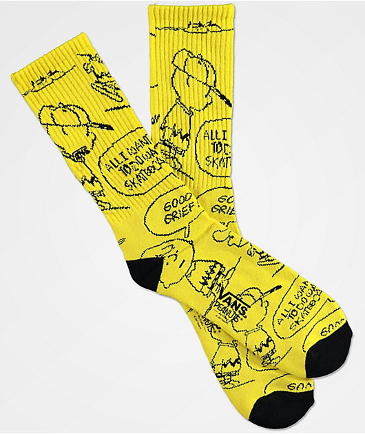 Vans Peanuts Charlie Brown Yellow Crew Socks | Zumiez
