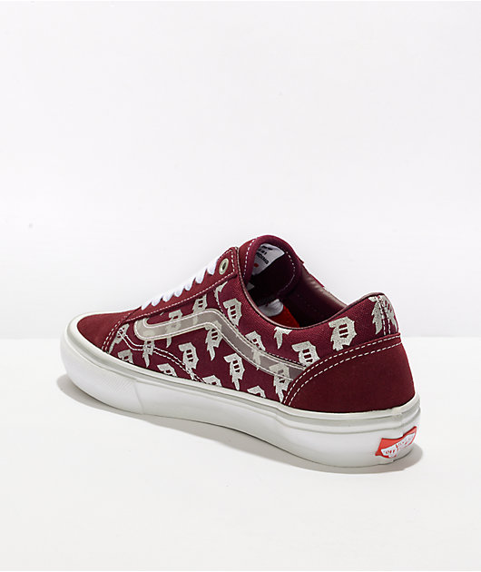 Vans Old Skool MAROON White Lace Up Canvas Skate Shoes 751505