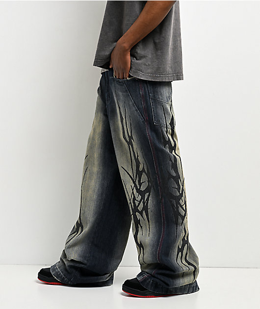 Vitriol Abyss Grime Dark Blue Wash Baggy Jeans