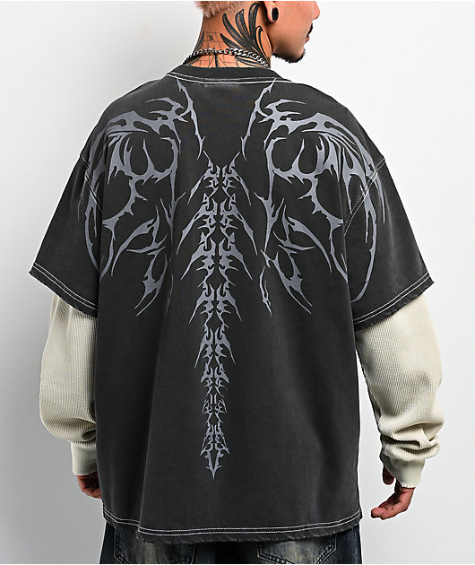 Vitriol Alien White & Black Wash 2fer Long Sleeve T-Shirt