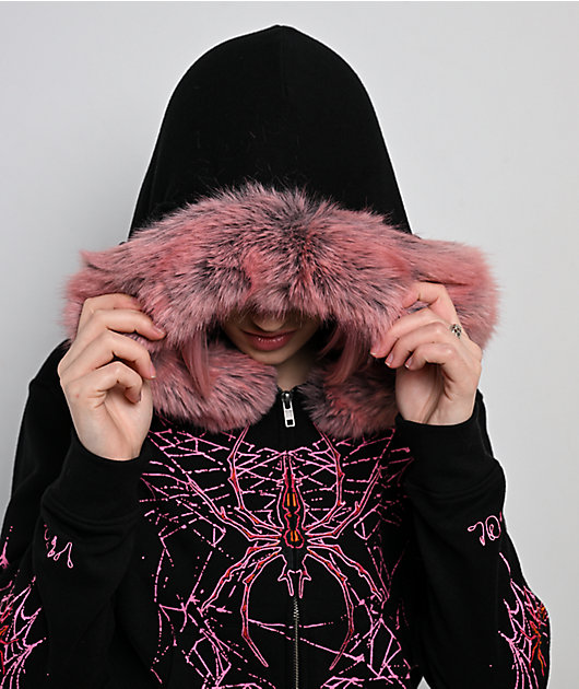 Vitriol Anya Black Faux Fur Crop Zip Hoodie | Zumiez Vitriol Anya Black Faux Fur Crop Zip Hoodie | Zumiez