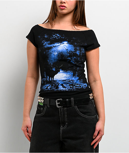 Vitriol Bella Off Shoulder Black Crop T-Shirt