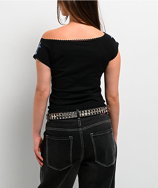 Vitriol Bella Off Shoulder Black Crop T-Shirt