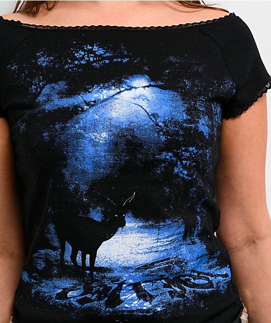 Vitriol Bella Off The Shoulder Black Crop T-Shirt