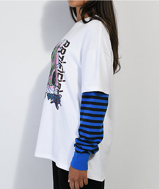 Vitriol Bixie Artificial camiseta de manga larga en blanco y azul con capas
