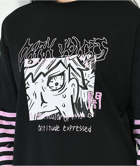 Vitriol Bixie Dark Voices Black & Pink Layered Long Sleeve T-Shirt