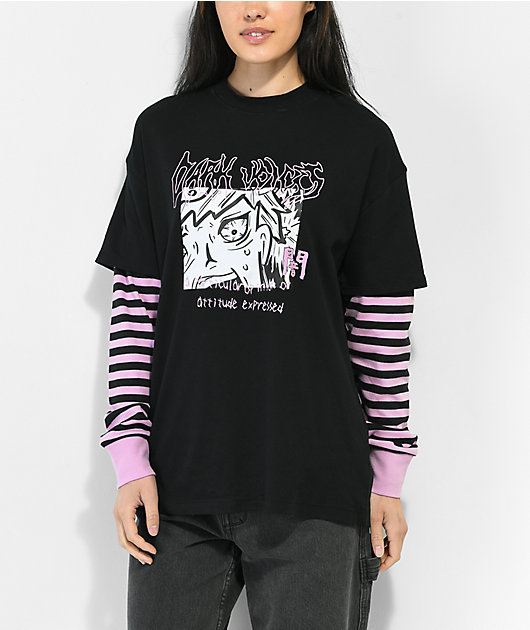Vitriol Bixie Dark Voices Black & Pink Layered Long Sleeve T-Shirt 