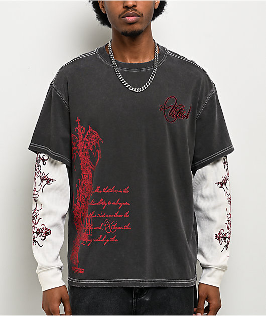 Vitriol Brutal Grey & Off White 2fer Long Sleeve T-Shirt