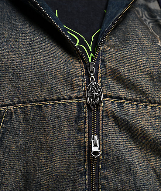 Vitriol Camden Black Wash Denim Crop Hooded Jacket