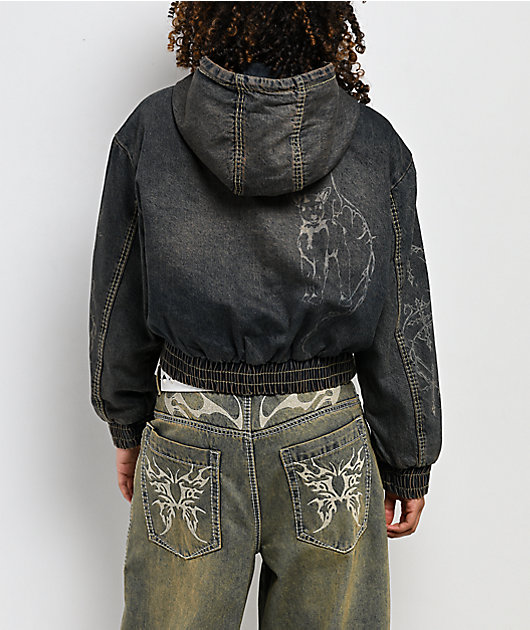 Vitriol Camden Black Wash Denim Crop Hooded Jacket | Zumiez